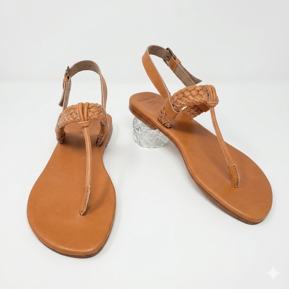Elf Size 9.5 NEW Thong Sandals Handmade Brown Leather Braided Flats Non-Slip